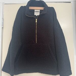 Aerie Black with White Speckles Fleece Quarter-Zip Top size L